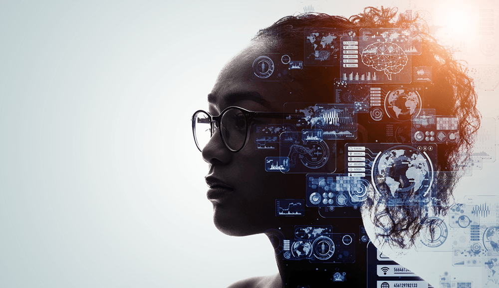 Visual of a womans face and connections visualized on the picture
